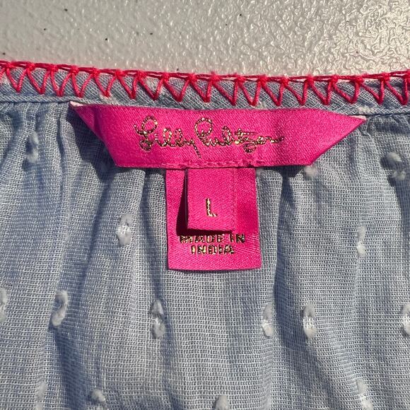 Lilly Pulitzer Top Mardi Long Sleeve Chambray Peasant Blouse Beachy Vacation - Picture 8 of 10